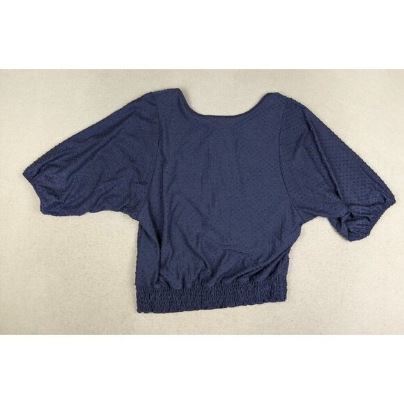 W5 Women's Top Size Medium Purple Stretch Knit Short Sleeve Bohemian - Picture 9 of 9